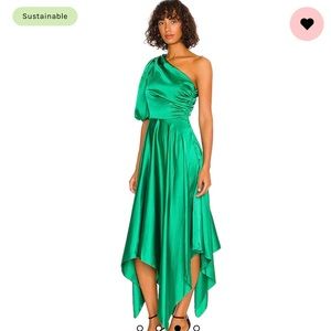 Amur Yaretzi Satin One-Shoulder Midi Dress in Leaf (Green)